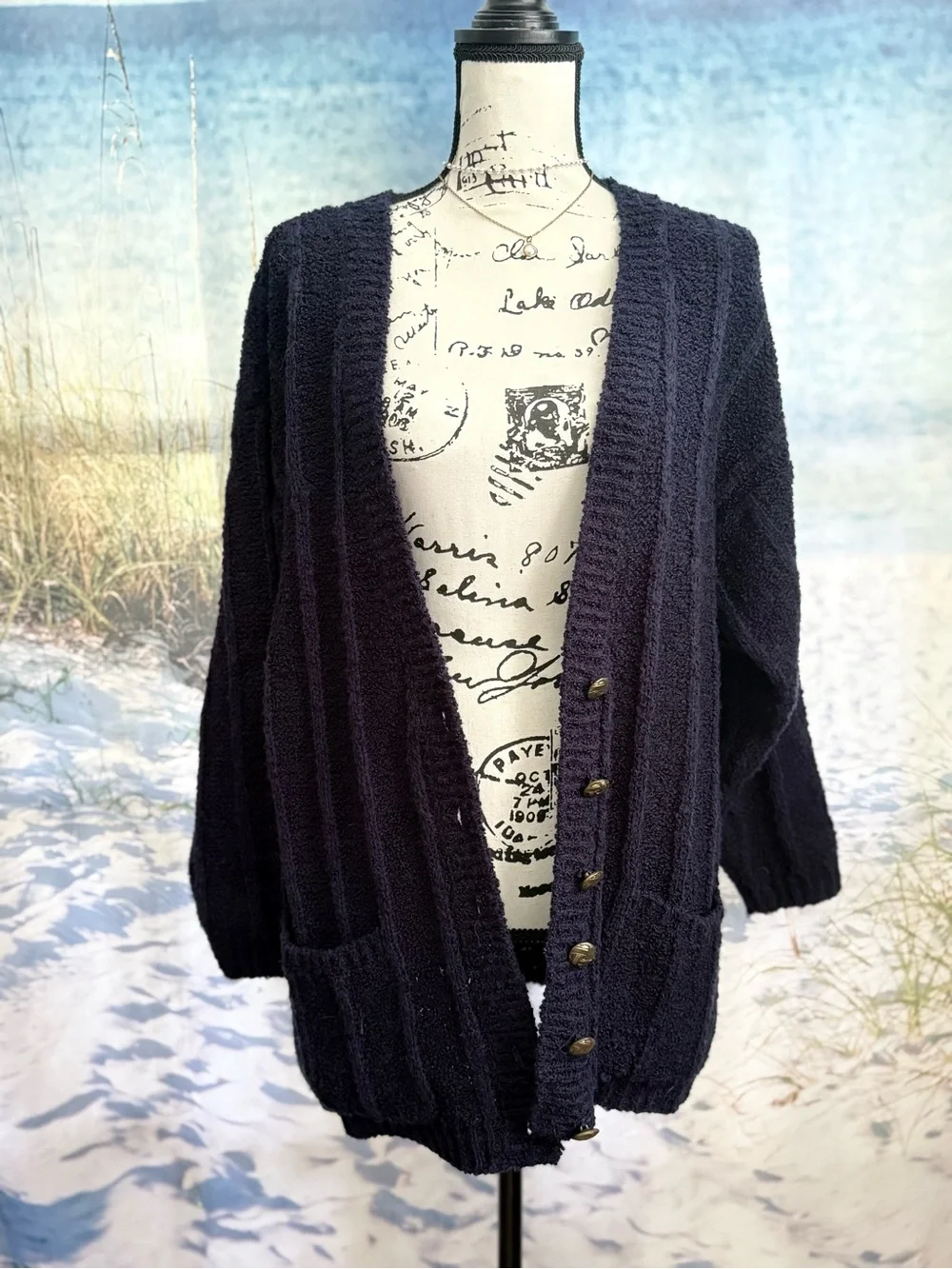 Cozy Navy V-Neck Button Cardigan